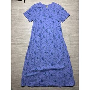 VTG CMI Maxi Dress Womens XL USA Blue Lilac Floral 90s Cottagecore Drawstring Bk